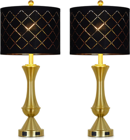 29" Gold Modern Table Lamps Set of 2, 3-Way Dimmable Touch Lamps for Nightstand with USB A+C & Outlets,Brass Lamps for Living Room, Bedroom, Nightstand, Entryway(2 Bulbs Included)8