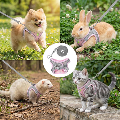 Bunny Harness and Leash Set Breathable Pet Rabbit Harness and Leash Set Soft Rabbit Leashes Reflective Strips Jacket Escape-Proof Walking Gear for Rabbits, Small Kitten, Puppy, Guinea Pigs (Pink, XXS)6
