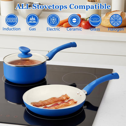 12-Piece Ceramic Nonstick Pots and Pans Set, Induction Non-Toxic | Cobalt Blue Kitchen Cookware Set, Stay-Cool Bakelite Handles, PFOA & PTFE Free, Gas & Electric Stovetop, Easy Clean6