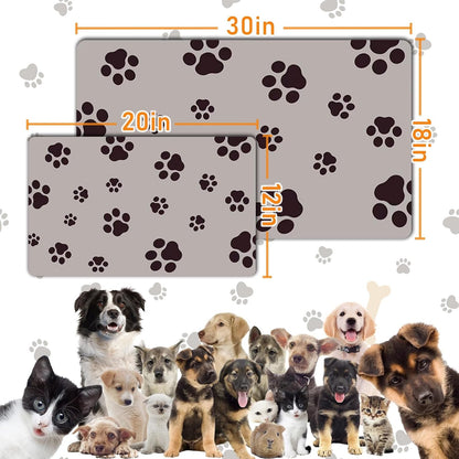 Dog Food Mat for Food and Water, Absorbent Pet Feeding Non-Slip Backing Cat Dog Bowl Mat No Stains Quick Dry Placemat with Footprints for Messy Brown,20"×12"4