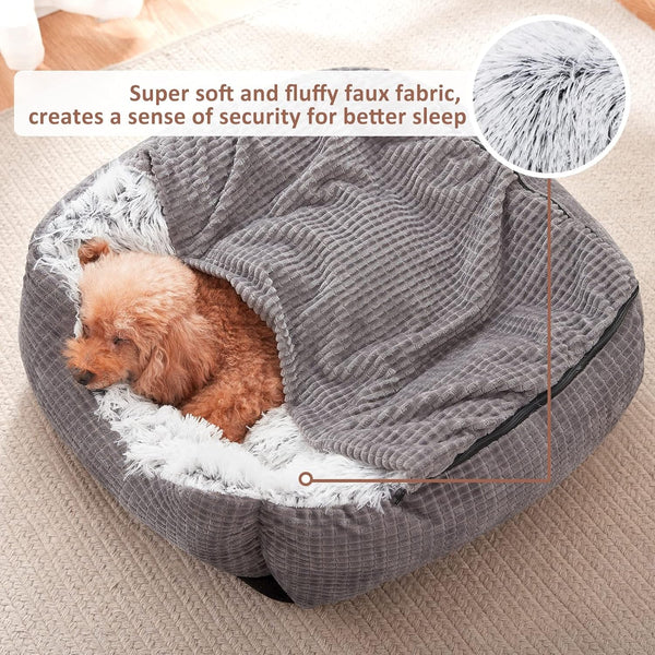 MIXJOY Dog Beds for Small Dogs, Rectangle Cave Hooded Blanket Puppy Bed, Luxury Orthopedic Cat Beds for Indoor Cats, Warmth and Machine Washable (20 Inches, Grey)6
