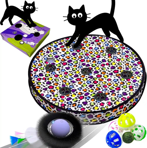 ORSDA Cat Toys, Interactive Fast Rolling Ball in Pouch, Hide and Seek for Indoor Cats, Motion Chirping Activated Moving Ball, 7 Holes Mat Mouse Catching Game9
