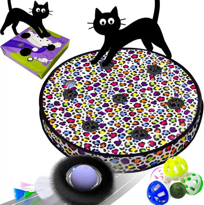 ORSDA Cat Toys, Interactive Fast Rolling Ball in Pouch, Hide and Seek for Indoor Cats, Motion Chirping Activated Moving Ball, 7 Holes Mat Mouse Catching Game9
