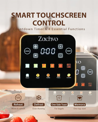 2 Slice Touchscreen Toaster with Digital Countdown & Bagel Mode | 1.5" Wide Slots, Single-Side Toasting, Bread, Waffle & Muffin Presets, Memory, 6 Shade Settings, Defrost & Reheat3