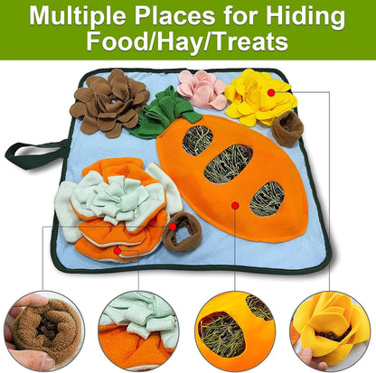 Rabbit Foraging Mat Bunny Toys, 20"X20" Rabbit Snuffle Mat Interactive Feeding Game, Washable Bunny Hay Feeder Treat Dispenser Foraging Toys for Rabbits Guinea Pigs Chinchillas Ferrets2
