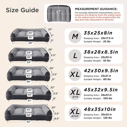 Bedsure Supportmax™ XL Orthopedic Dog Beds Large Sized Dog - Extra Thick Supportive Dogs Couch with Waterproof Washable Cover, Extra Large Comfort Pet Sofa with Soft Sherpa & Nonskid Bottom, Grey, 42"4