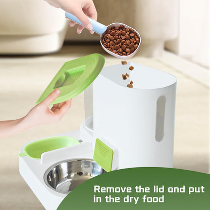 2 in 1 Automatic Cat Feeder & Water Dispenser,Gravity Pet Feeder Stainless Steel Food Water Bowl All-In-One Large Capacity Self Feeding for Cats Dogs Small Medium Pets(Green)5
