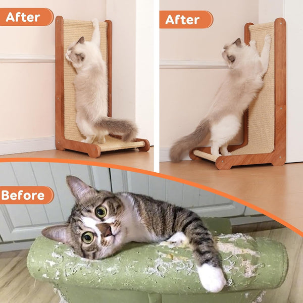Large Cat Scratching Post for Indoor Cats,26.8'' Solid Wood Frame Natural Sisal L Shape Cat Scratch Pad, Vertical Cat Scratcher,Cat Scratching Board Cat Scratch Post,Perfect Cat Furniture6
