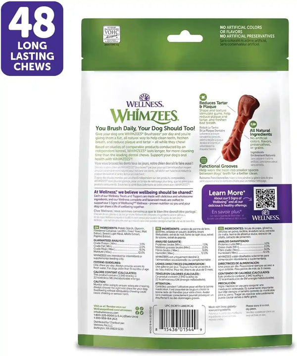 Whimzees Wellness Brushzees Natural Dog Dental Treat, VOHC Accepted Chews, Freshens Breath, Extra-Small Size, 12.7 Oz Bag, 48 Count9