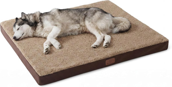 Bedsure Washable Dog Beds Large Sized Dog with Comfy Sherpa, 36X27In Grey | Orthopedic Egg Crate Foam,Comfort Support Flat Rectangle Pet Mat,Non-Slip Bottom,Removable Cover,For Large Breed up to 55 Lbs36