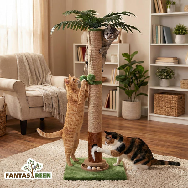 Fantasreen Cat Scratching Post 35'' Tall with Toy Mouse for Indoor Cats, Green8