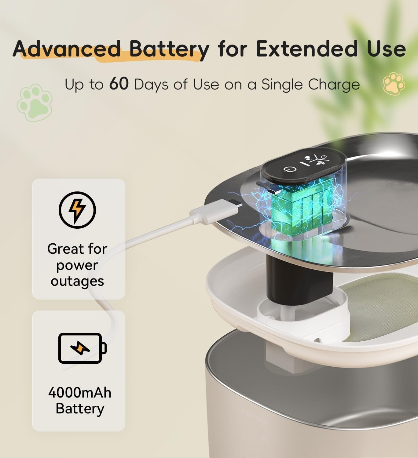 cat-water-fountain-stainless-steel-138fl-oz-4-1l-cordless-cat-fountain-wireless-pet-fountain-4000mah-battery-indoor-triple-water-modes-25-db-ultra-quiet