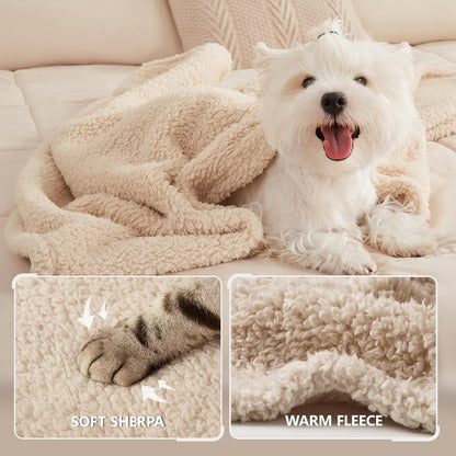 1 Pack 3 Calming Blankets Fluffy Premium Fleece Pet Blanket Soft Sherpa Throw for Dog Puppy Cat Beige Small (23" X16'') | Fluffy Throw Blanket Washeble for Crate Bed Couch Indoor. Cozy Pet Blanket, Puppy Essentials Dog Gift,Beige,Small2