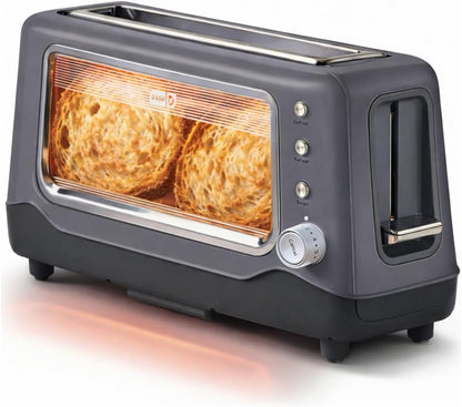 Clear View Toaster: Extra Wide Slot Toaster with See through Window - Defrost, Reheat + Auto Shut off Feature for Bagels, Specialty Breads & Other Baked Goods - Grey1