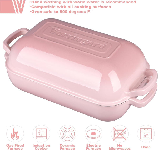 Large Cast Iron Dutch Oven Dome Pot with Lid, Enameled Bread Oven, Bread Pan for Homemade Sourdough Bread Baking, 6QT, Pink3