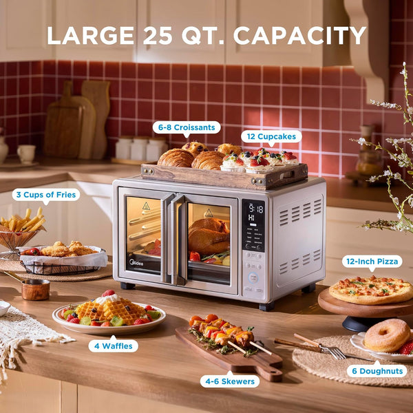 Midea Flexify Slim 8-In-1 French Door Toaster Oven Air Fryer Combo, 25QT | Compact Countertop Oven with Infrared Speedheat, Stainless Steel7