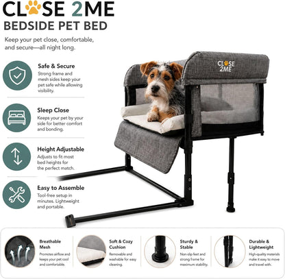 Englacha Close2Me Elevated Pet Bed - Bedside Mattress for Cats and Small Dogs - Comfortable, Cozy Design with Tool-Free Installation - Foldable for Easy Transport, Carry Bag Included5
