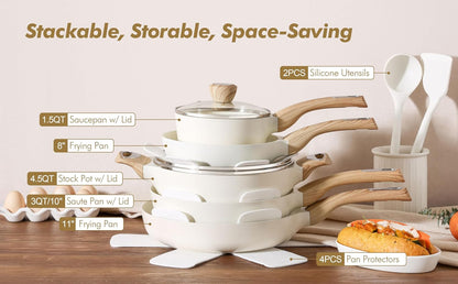 Ceramic Cookware Sets, Pots and Pans Set Non Stick, 14 Piece Induction Cookware, Non Toxic Healthy Non Stick Kitchen Cooking Set, with Frying Pans Set, PFAS PTFE PFOA PFOS Free6