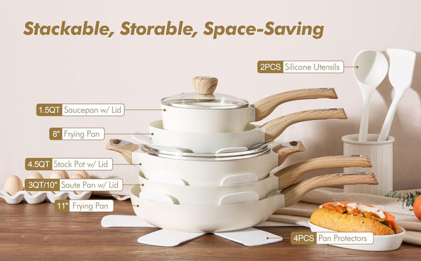 Ceramic Cookware Sets, Pots and Pans Set Non Stick, 14 Piece Induction Cookware, Non Toxic Healthy Non Stick Kitchen Cooking Set, with Frying Pans Set, PFAS PTFE PFOA PFOS Free6
