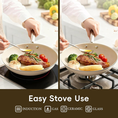 Nonstick Frying Pan Skillet, Ceramic Non-Stick Saute Pans, Cooking Fry Pan, All Stovetops, Dishwasher/Oven Safe, Pfas-Free, Non Toxic (Cream White, 9.5 Inch)4