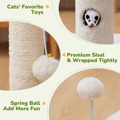 Woochpet 33"Scratching Posts for Kittens,White Sisal Cat Scratcher with Toy | Scratch Post with Mouse Hole,Cat Toys,Reinforced Stable Base,Cat Tree Tower3
