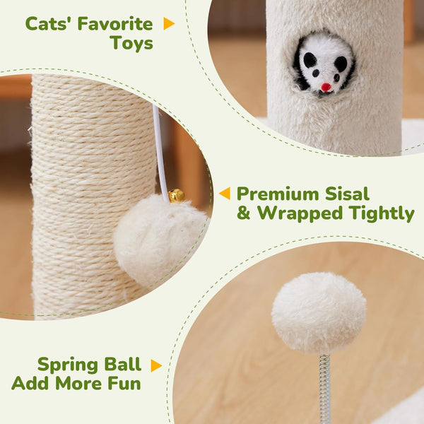 Woochpet 33"Scratching Posts for Kittens,White Sisal Cat Scratcher with Toy | Scratch Post with Mouse Hole,Cat Toys,Reinforced Stable Base,Cat Tree Tower3
