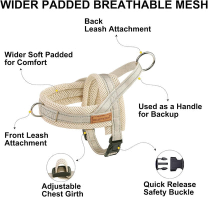 BEAUTYZOO Dog Harness No Pull, Quick Fit Dog Harness and Leash Set, Escape Proof Vest Harness with Soft Handle, Reflective Breathable Mesh Padding Harness for Medium Size Dog Training Walking, Beige M3