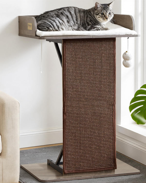 Modern Wood Cat Tree Tower for Indoor Large Adult Cats with Big Perch Bed | 33.8In Tall Wooden Cat Trees with Platform, Cat Scratching Pads, Washable Cushions, Cat Furniture for Window, Rustic Brown10