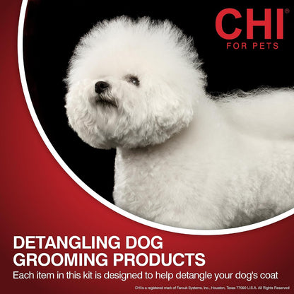CHI for Dogs Small Dog Detangling Kit, 3-Piece Grooming Set with Detangling Spray, Slicker Brush, and Double-Sided Pin-And-Bristle Brush for Small Breeds with Tangles and Mats, Includes Zipper Pouch5