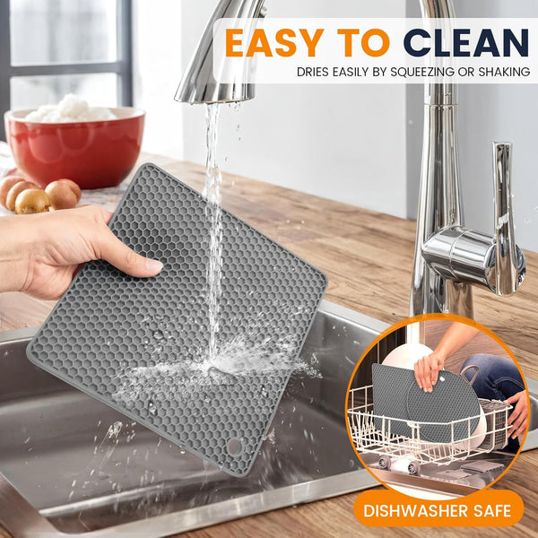 Silicone Trivet Mats 4 Heat Resistant Pot Holders Multipurpose Non-Slip Hot Pads for Kitchen Potholders, Drying Mat, Jar Opener, Spoon Holder, Coaster(Dark Grey)6