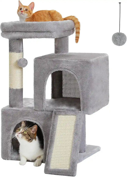 PAWZ Road 30" Cat Tower, Small Cat Tree with 2 Condos for Indoor Cats | Cat Trees for Small Cats,Cat Houses with Scratching Ramp and Posts,Dual Condos&Top Perch for Multi-Cat1