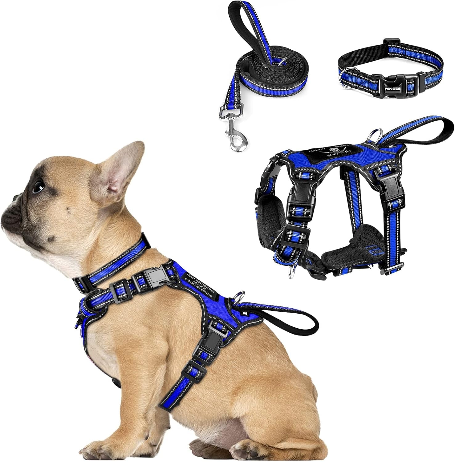 winsee-pet-harness-collar-and-leash-set-all-in-one-reflective-dog-harness-no-pull-with-adjustable-buckles-for-puppies-small-medium-large-and-extra-large-dogs-large-pink