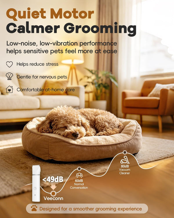 Veeconn Dog Clippers Grooming Kit Hair Clipper-Low Noise Paw Trimmer- Rechargeable - Cordless Quiet Nail Grinder Shaver for Cats and Other Pets3