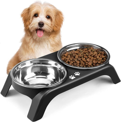 COMESOON Elevated Dog Bowls for Small Medium Dogs, 3 Height Adjustable Raised Stand with 2 Thick 6" Stainless Steel Food Bowls, Non-Slip Feeder Adjusts to 2.75", 6", 7.5", Black9
