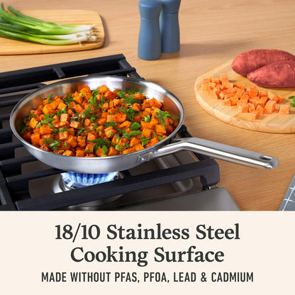 Calphalon Brushed 3-Ply Stainless Steel Cookware Set W/Turbo Heat Tech 10-Piece Set Includes Frying Pans, Pots and Pans Set, Induction, Oven Safe 450F, Brushed Stainless Silver4