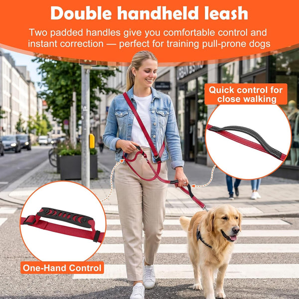 Xiaz Hands Free Dog Leash,Versatile Crossbody Dog Leash,5.9-7.9 FT Waist Belt with Double Handles for Small Medium and Large Dogs Walking, Running and Jogging, Red3