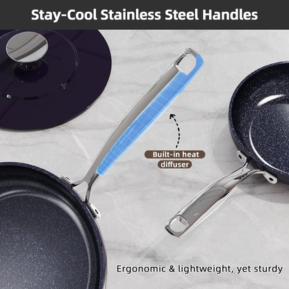 Lux 13Pc Forged Lightweight Nonstick Ceramic Cookware Set, Pfas-Free | Healthy G10 Duralon Ceramic Coating, Pots & Pans Set, Stay-Cool Handles, Metal Lids, All Cooktops & Induction Ready, Eggplant6