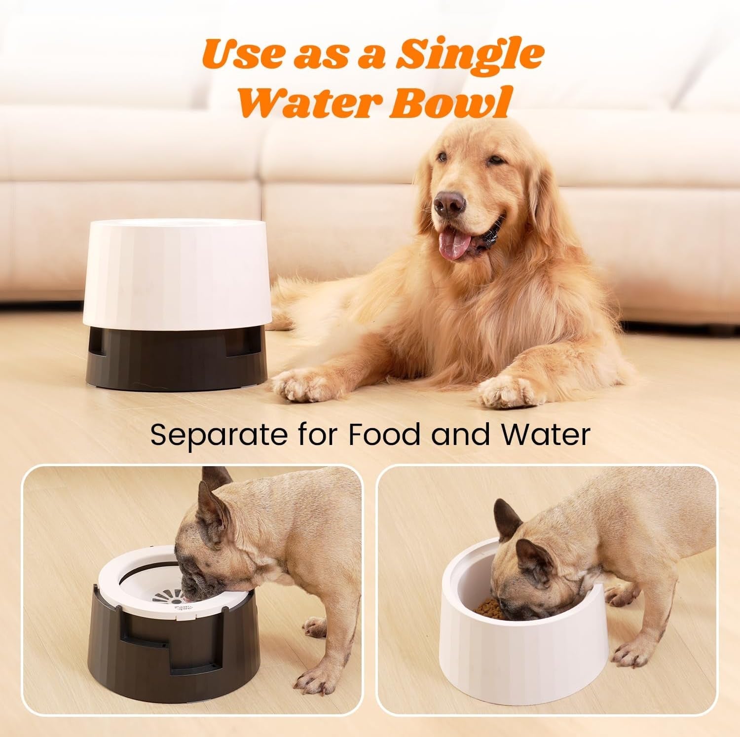 pawque-raised-95oz-slow-drinking-dog-water-bowl-no-spill-medium-large-breed-single-elevated-stainless-steel-water-bowl-with-floating-disc-stable-sturdy-base-and-snap-on-adjustable-height-stand