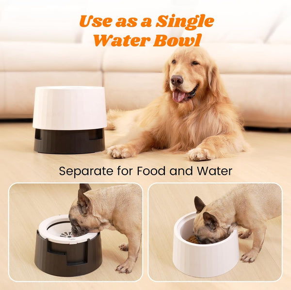 Pawque Raised 95Oz Slow Drinking Dog Water Bowl No Spill Medium Large Breed | Single Elevated Stainless Steel Water Bowl with Floating Disc, Stable Sturdy Base and Snap on Adjustable Height Stand7