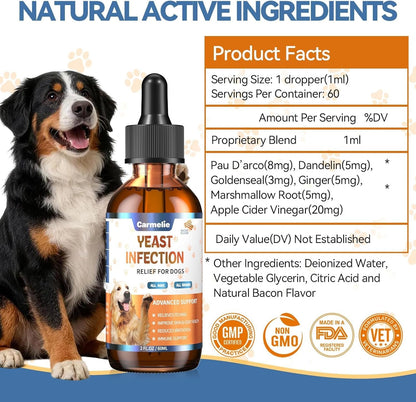 Carmelie Natural Yeast Relief for Dogs, Support Healthy Itch Relief, Ear Paw Discomfort Care, Itch Relief for Dog, Allergy Supports, Inflammation Relief for Dogs, 60Ml Bacon Flavor8