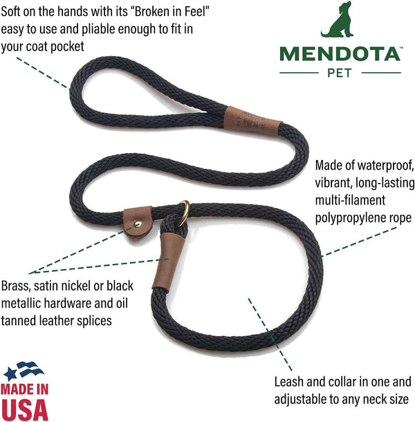 Mendota Pet Slip Leash - Dog Lead and Collar Combo - Made in the USA - Mocha, 3/8 in X 6 Ft - for Small/Medium Breeds2