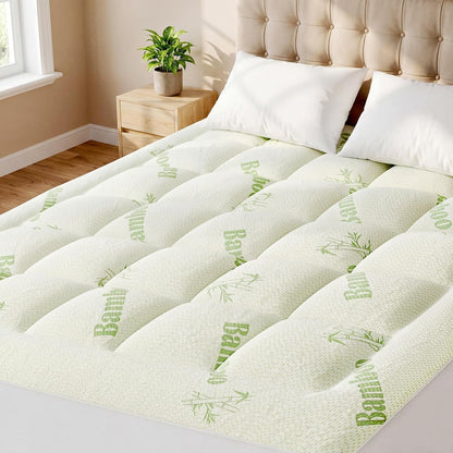Twin Mattress Topper, Pillow Top Bed Topper | Deep Pocket Comfort, Breathable Cooling, Soft Viscose Bamboo Pillow Cover, Green1