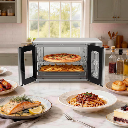 8-In-1 French Door Countertop Toaster Oven, Compact Countertop Oven with Infrared Speedheat for Bake, Broil, Toast, Fits 12" Pizza, 38L Capacity, 158°-482°F Temp Controls, 60-Min Timer-Silver9