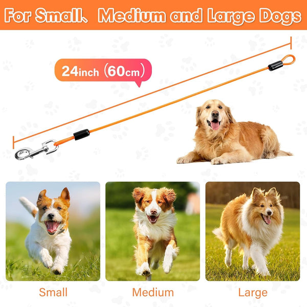 Chew-Resistant Dog Leash Extender, 24In, 2Pack, Black | 5Mm Steel Wire, 360° Swivel Clips, Extra Reach, Pair Both for Two Dogs6