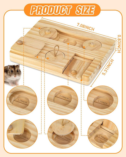 Guinea Pig Foraging Toys, 6 in 1 Hamsters Wooden Interactive Enrichment Toys, Treat Dispenser for Small Animal, for Rabbits, Bunny, Chinchillas, Rats and Gerbils2