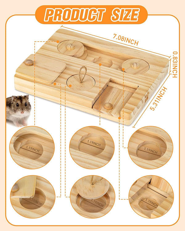 Guinea Pig Foraging Toys, 6 in 1 Hamsters Wooden Interactive Enrichment Toys, Treat Dispenser for Small Animal, for Rabbits, Bunny, Chinchillas, Rats and Gerbils2