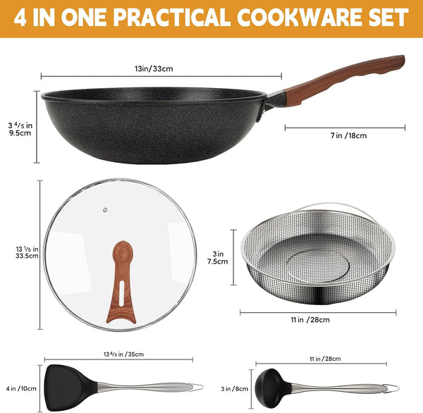 13'' Nonstick Wok, Woks & Stir-Fry Pans with Lid and Steamer Basket2