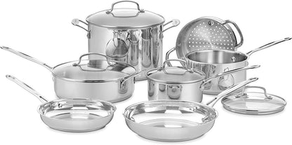 Chef’S Classic 11-Piece Stainless Steel Pots and Pans Set, Cookware Set Compatible with Induction, Electric, Gas Cooktops, Aluminum Core for Even Heat, Cool Grip Handles, Dishwasher Safe |  Stainless Steel Cookware Set, Dishwasher Safe, Oven Safe to 500°F & Gas/Electric/Induction Compatible, 77-11G1