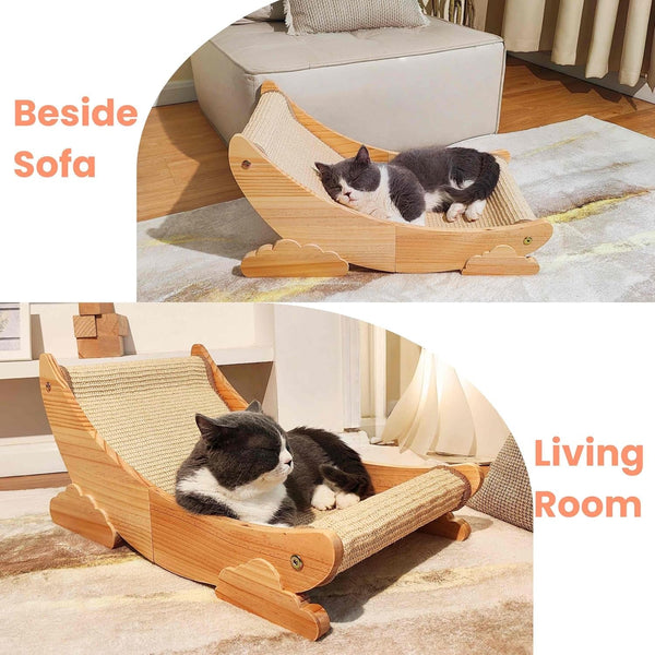 Sisal Cat Scratcher Bed Scratch Chair Aesthetic Cat Lounger Natural Wood Scratch Post Replaceable Sisal Mat with Catnip and Felt Pads,Medium Size(Cloud Edge)5