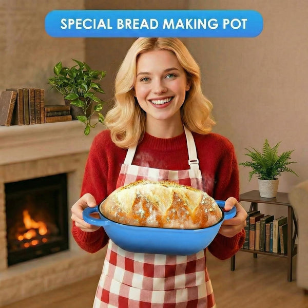 2.5Qt Enameled Cast Iron Dutch Oven for Sourdough Bread Baking, Oven Safe Dutch Oven Pot with Lid, Non-Stick Bread Oven Pot, Blue8